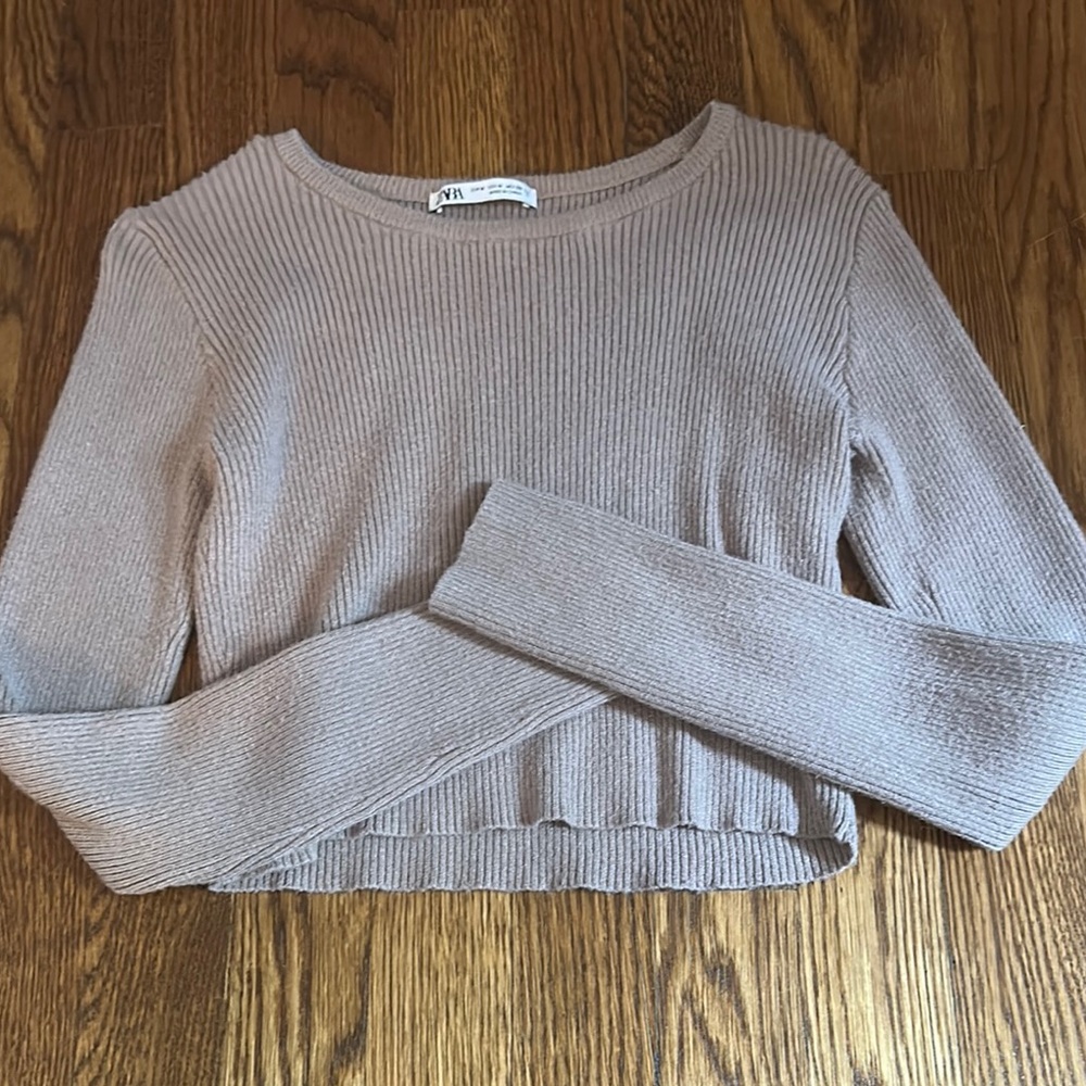 Zara Ribbed Knit Sweater in Taupe